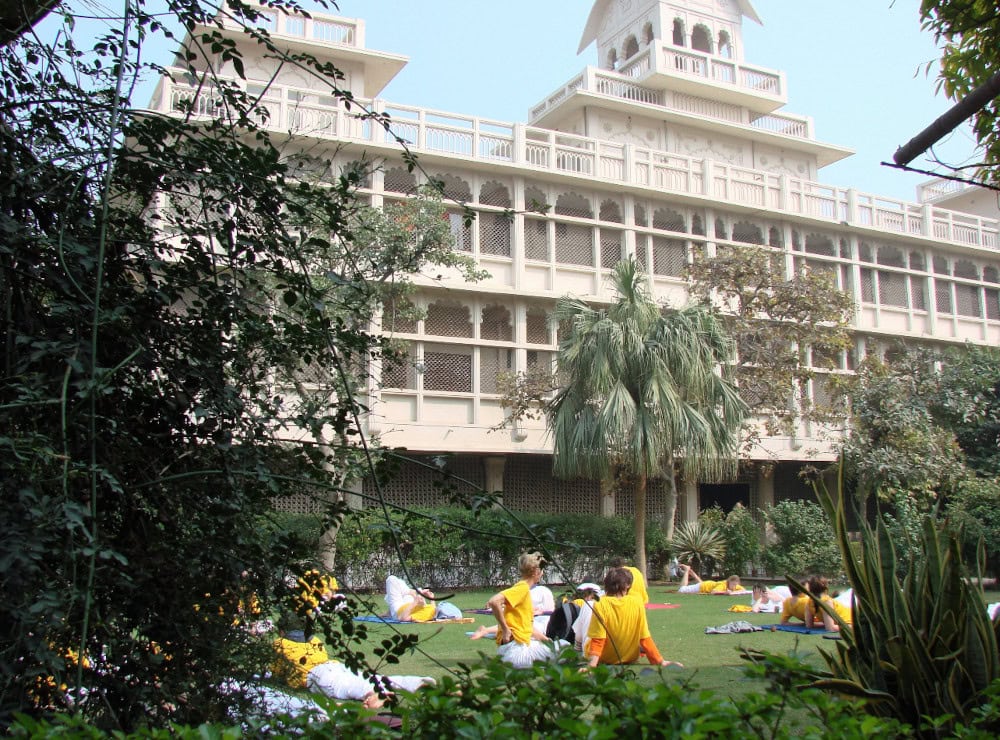 Students relaxing on the grounds of the Jai Singh Ghera Ashram in Vrindavan